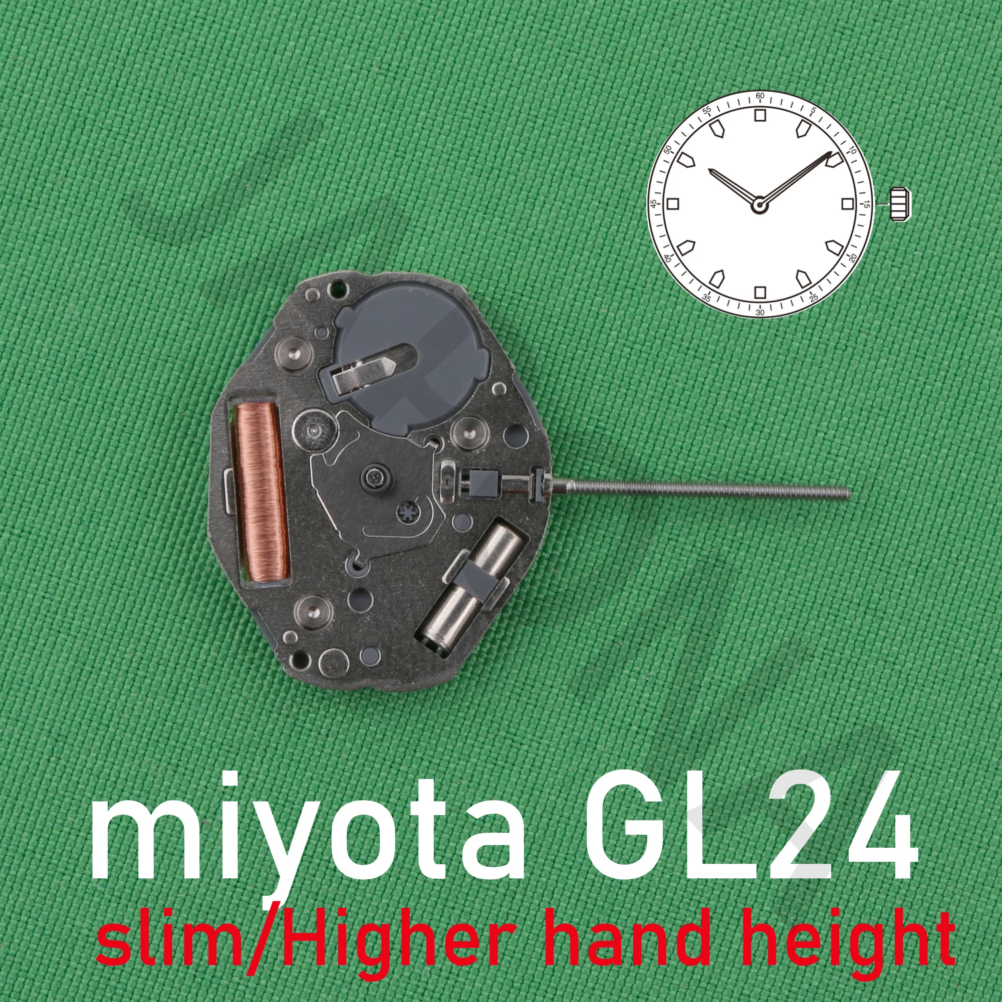 MIYOTA GL24 movement Japanese GL24 movement slim movement Higher hand height enables designs that take advantage of dial depth.