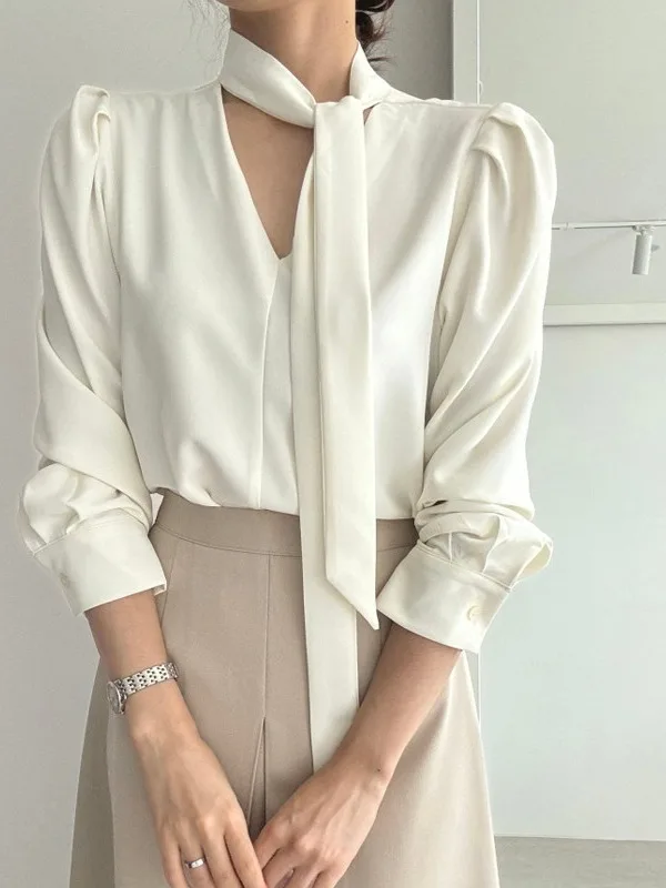 

Корейский женский комплект Faion V-ne Bubble Sve Top с высокой талией и плиссированной юбкой, длинный свеч, осенний сезон, чистый цвет