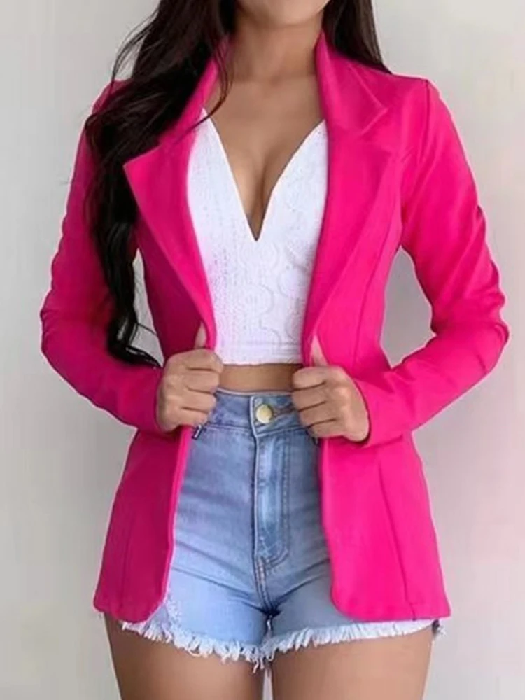 Long Sleeved Turn Down Collar Women Blazers Autumn Warm Buttons Solid Color Comfortable Ladies Jackets 2024 Fashion Street Wear