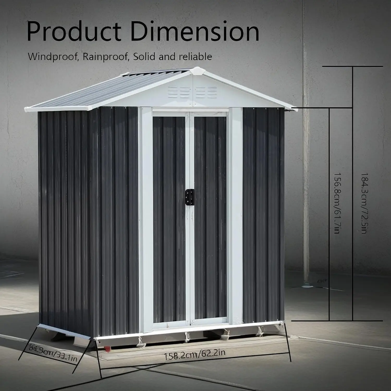 Ritsu Outdoor Storage Shed 5X3Ft,Metal Garden Shed For Bike, Garbage Can,Tool,Outside Sheds&Outdoor Storage Box With Lockable