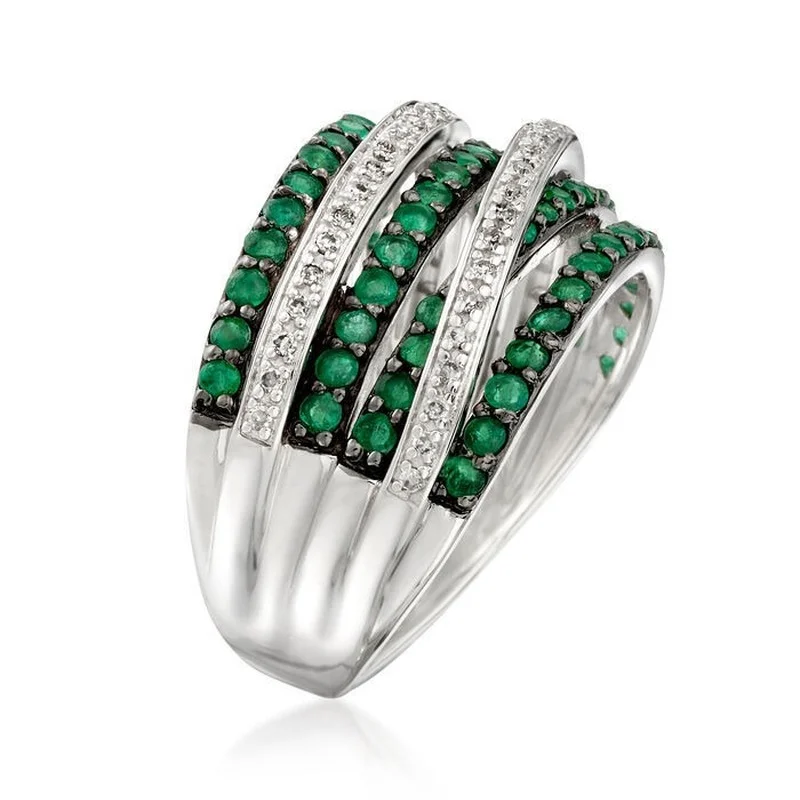 Vintage Twisted Cross Metal Craftsman Inlaid Green Zircon Ring Ethnic Style Ladies Travel Reception Popular Net Red Ring