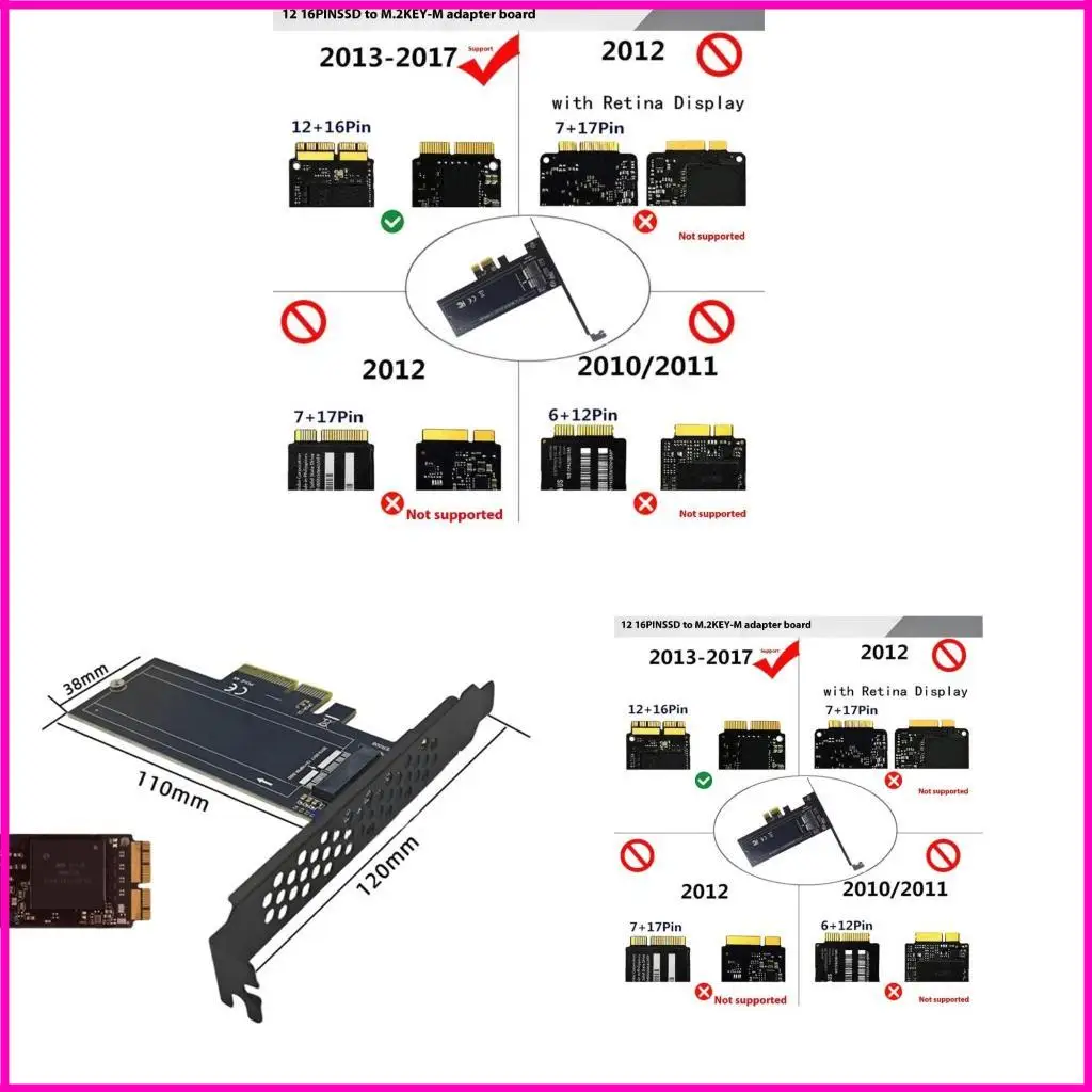

SSDs Converters Card for 2013-2017 with PCIe 1X 4X Interfaces