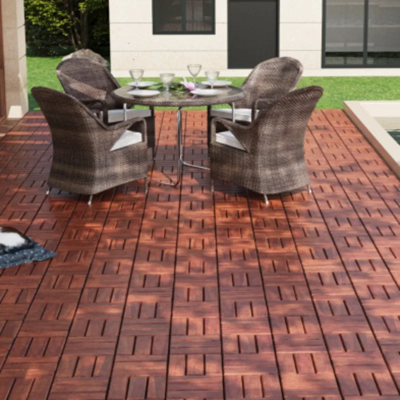 

Acacia Wood Interlocking Deck Tiles Checker Pattern 10PCS Square Brown Acacia Hardwood Outdoor Flooring For Patio Brown