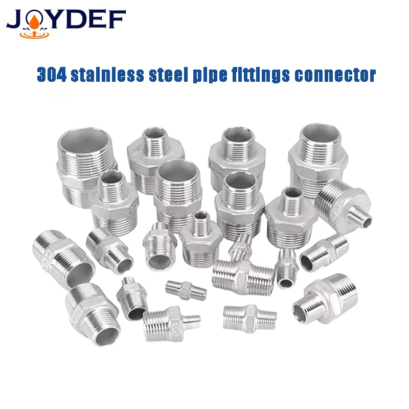 304stainless steel tube hexagon connector Connector Quick fitting adaptor 1/8 to 1 male to male thread hydro-pneumatic connector