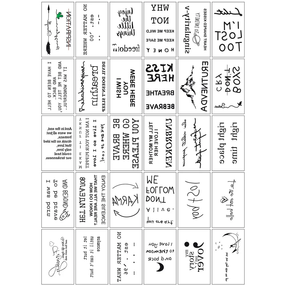 Тату-наклейки водостойкие с надписью на английском языке, 30 листов