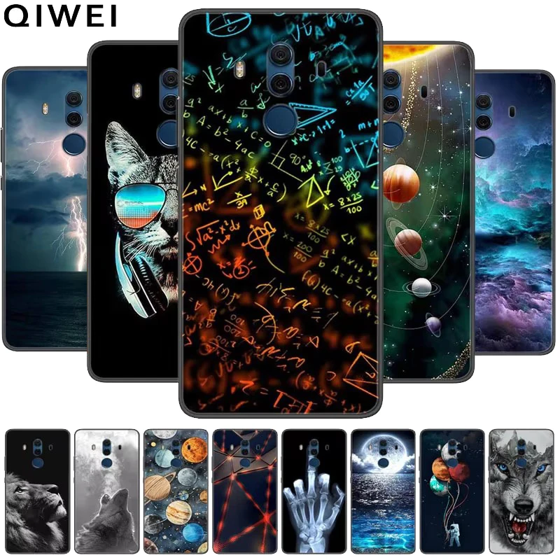 For Huawei Mate 10 Pro Case Animals Painted Cool Black Silicon TPU Soft Bumper for Huawei Mate10 Pro Phone Covers Mate 10Pro Bag