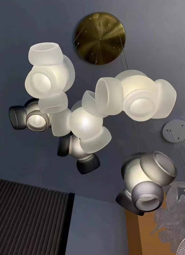 

Geometric Glass G9 LED Pendant Chandelier Light Luxury in Pink Black White for Modern Living Room Home Decoration