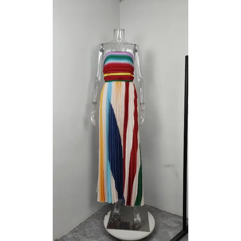 

Women's Fashionable A-line Backless Sexy Strapless Printed Multicolor Beachwear Comfortable Strapless Elegant Long Skirt Dress