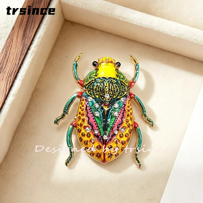Retro bemalte Emaille-Käferbrosche, glänzende Strass-Insektenbrosche, Damenbekleidungsdekoration, Broschen, Geburtstags- und Muttertagsgeschenk für sie – Detail 3