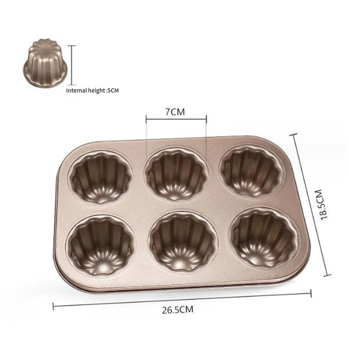 4-Cavity Canele Mold Cake Pan, Non-Stick Canele Baking Pan for Oven Carbon Steel Caneles Mold Bakeware Tool