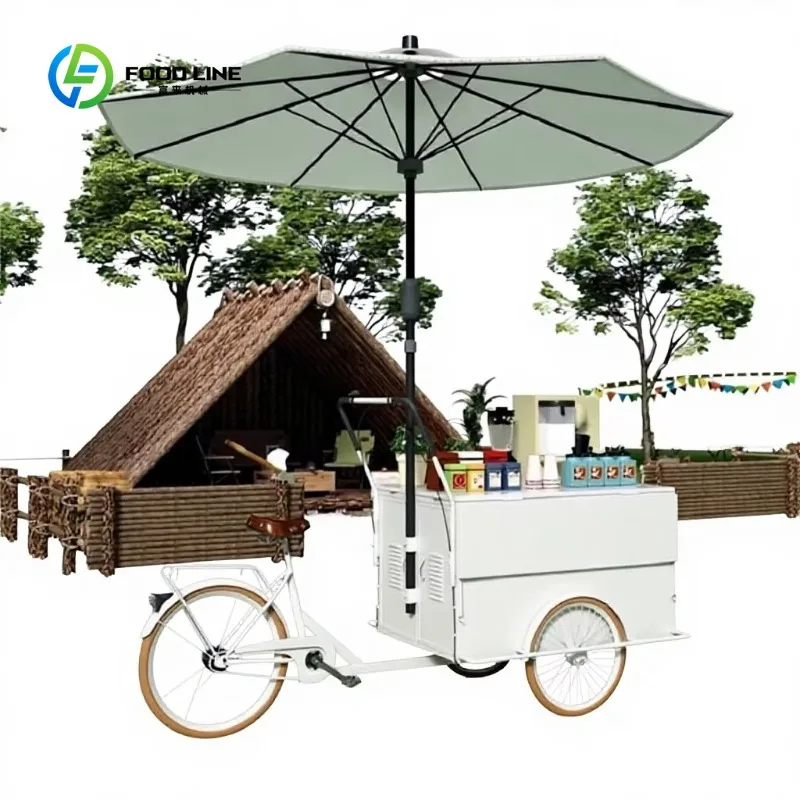Customized Multi-function Reverse Riding Movable Metal Snack Coffee Cart Flower Cart Outdoor Milk Tea Ice Cream Shopping Mall