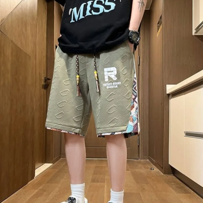 

Male Short Pants Baggy Splicing Men's Shorts Bermuda with Pockets Y2k Casual Designer Novelty in Luxury Small Size Stylish Ice