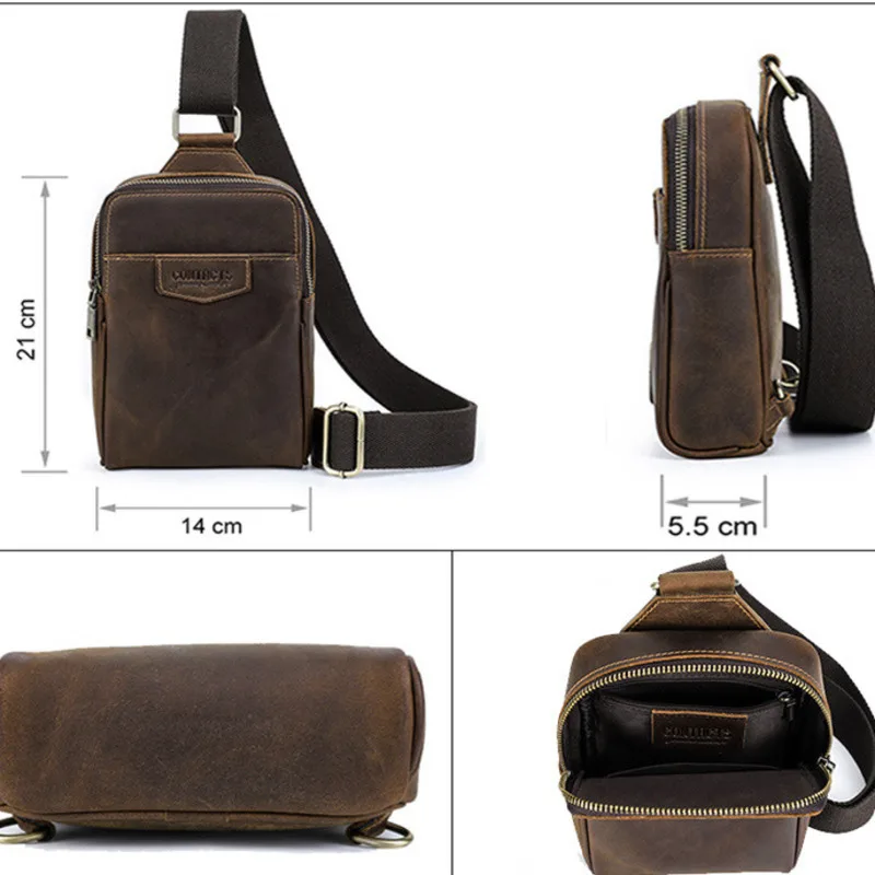 British Style Top Layer Cowhide Fashion Casual Crossbody Outdoor Travel Trend Mens Chest Bag Large Capacity Bag Men Shoulder Bag