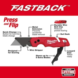 Coleção rápida Multi-Purpose faca, costas oblíquas, oblíquas, acessórios para ferramentas, Milwaukee FASTback, 48-22-1502, 48-22-1535