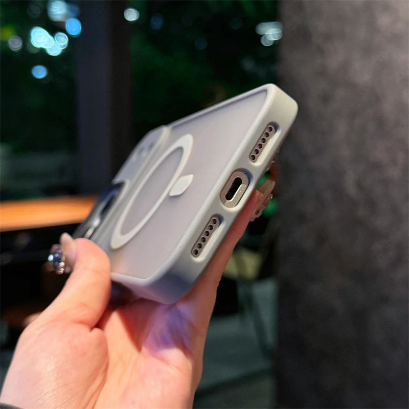 Matte transparente stoßfeste Rüstung Handyhülle für iPhone 11 12 13 14 15 Plus 16 17 Air Pro Max magnetisch für Magsafe Bumper Cover