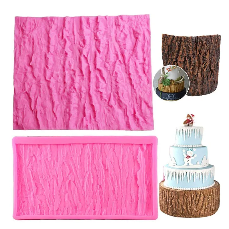 Tree Bark Fondant Mold Stump Texture Impression Silicone Mats Lumberjack Cake Border Decorating Tool For Forest Wedding Party