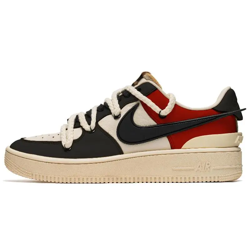 [На заказ Кофе окрашенный Ambush черный и красный] Обувь для скейтборда Nike Air Force 1, унисекс с низким берцем, черный, красный