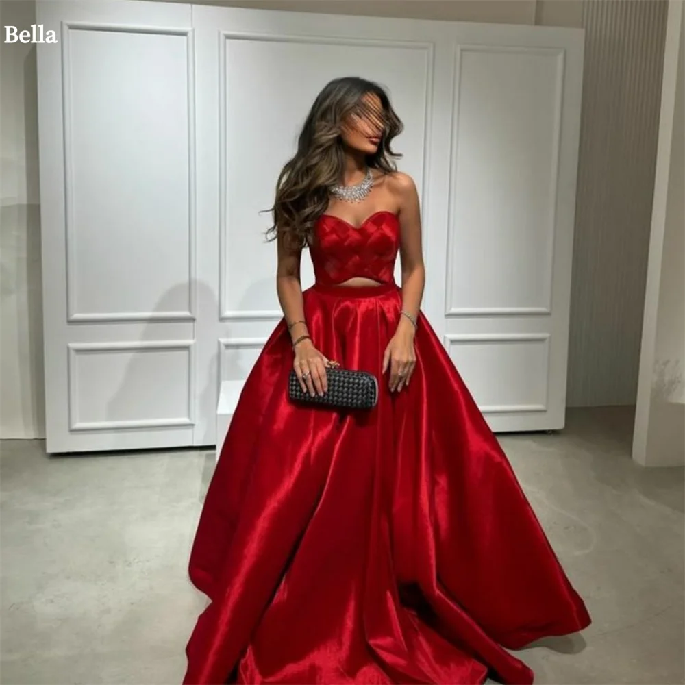 Bella Ball Gown Bright Satin Strapless robes de soirée Sleeveless Navel Exposed Evening Dresses Floor-Length Wedding Dress 2024