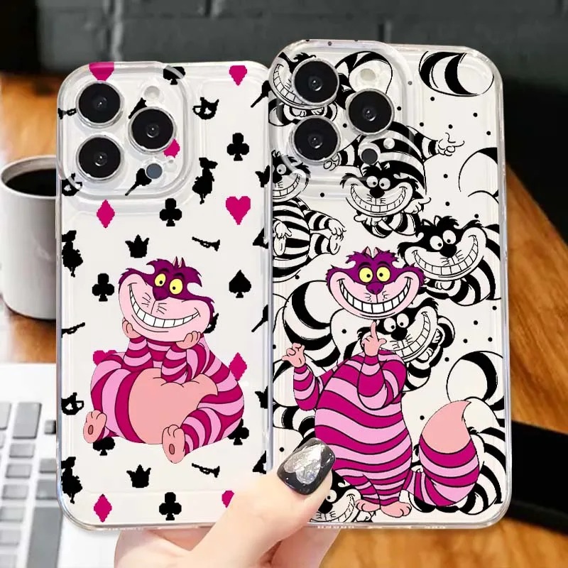 Cartoon Disney Cheshire Cat Phone Case For Apple iPhone 17 16 15 14 13 12 11 Air Pro Max Plus Mini Transparent Soft
