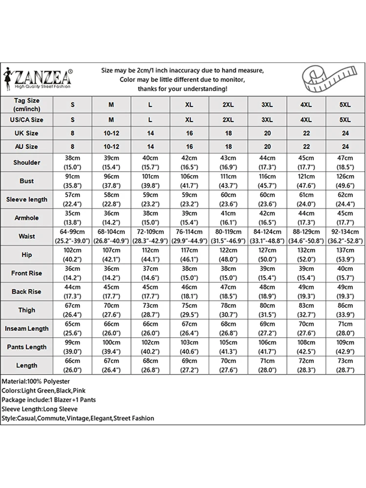 Plus Size Autumn Office 2 Piece Sets ZANZEA Women Outfits 2025 Elegant Long Sleeve Blazer Pant Sets Stylish Solid OL Tracksuit