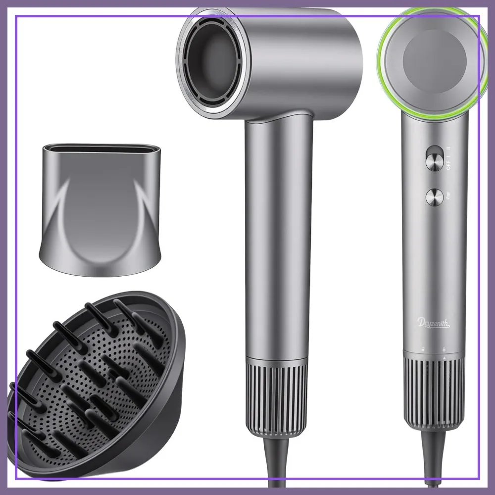 

High Speed Ionic Hair Dryer, 160000 RPM Brushless Motor, 3.7B Negative Ions, Low Noise, Diffuser & Concentrator, Grey