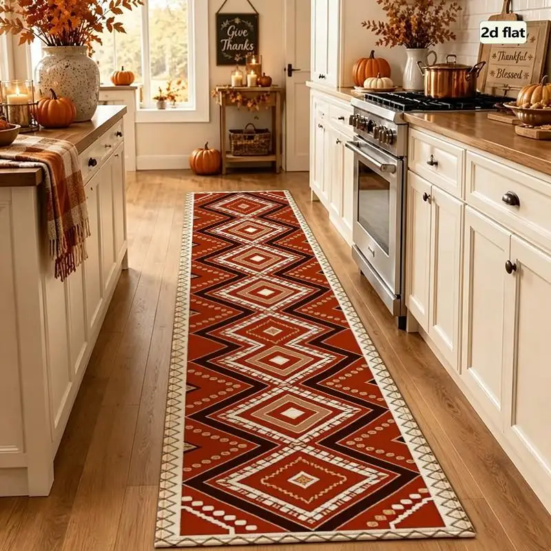 1PC Geometric Ethnic Running Rugs, Hallway Rugs, Washable And Easy-to-maintain Home Decoration Carpet, Suitable For Hallways, Passages, Stairs, Bedrooms, Bedside, Laundry Rooms, Kitchens Etc