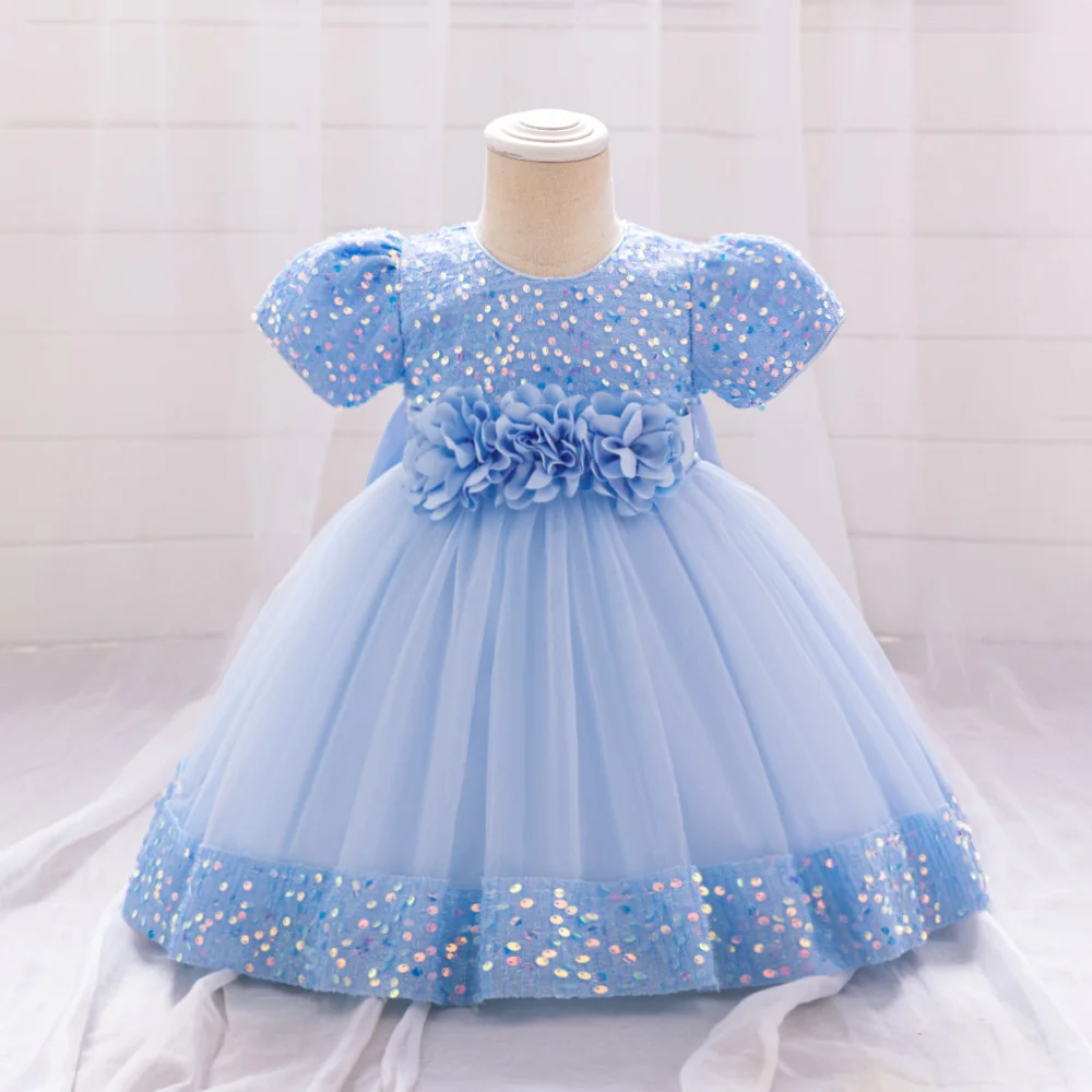 Toddler Baby Sequin Party Dresses Baptism Wedding 1 Year Birthday Bow Princess Dress For Baby Girls Lace Bridemaid Gown Vestidos