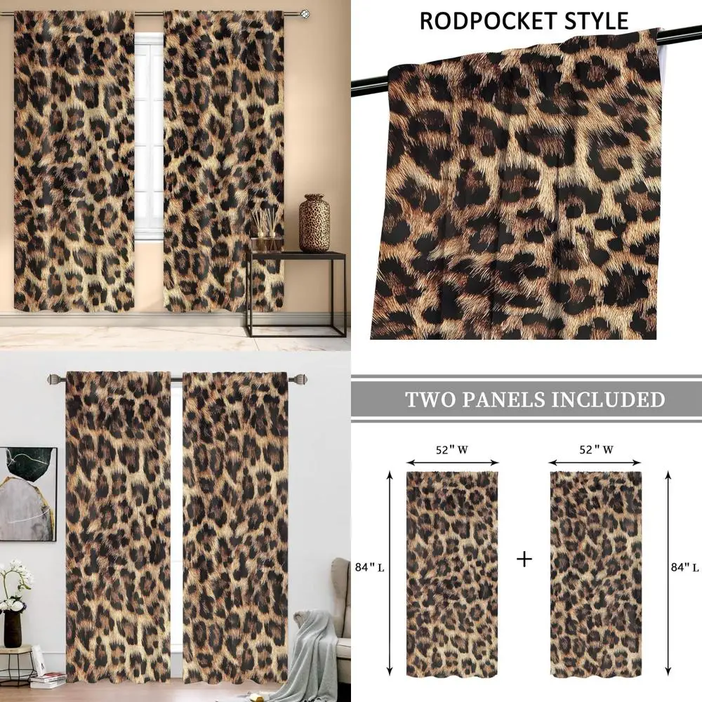 

Brown Leopard Print Curtains, 52W x 84H, Modern Safari Style, 2-Panel Set for Living Room & Bedroom