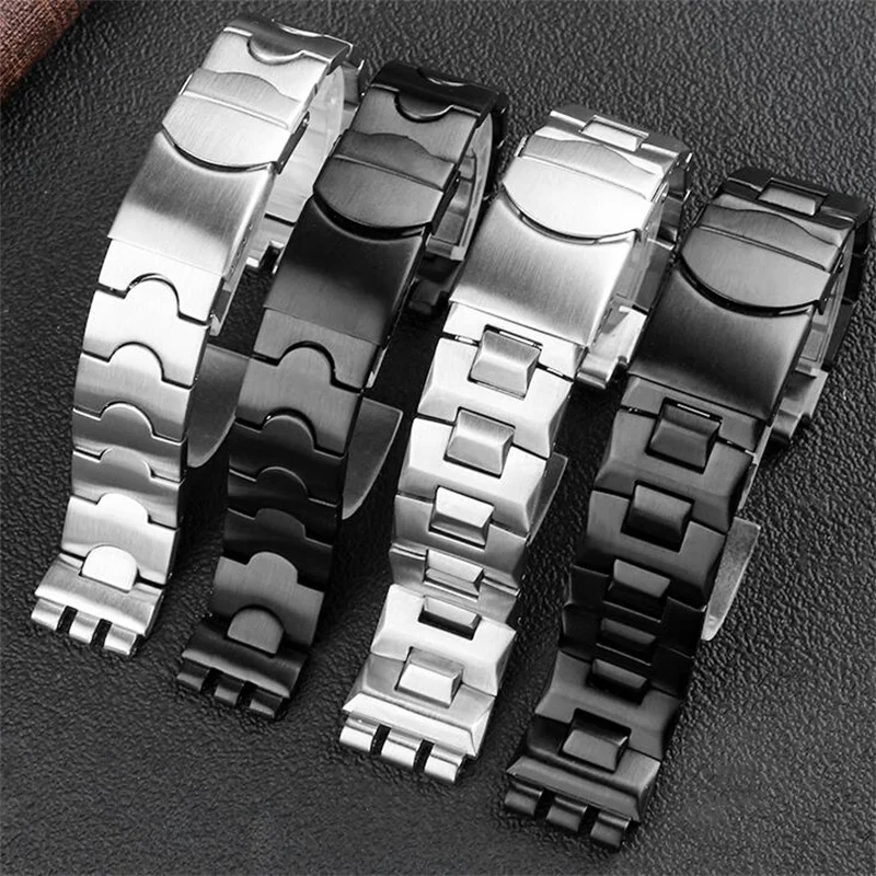 Specialized Interface Black Silver 316L Stainless Steel Watchband 19mm Solid Links Bracelet Fit For Swatch YGS YCS Watch Stock