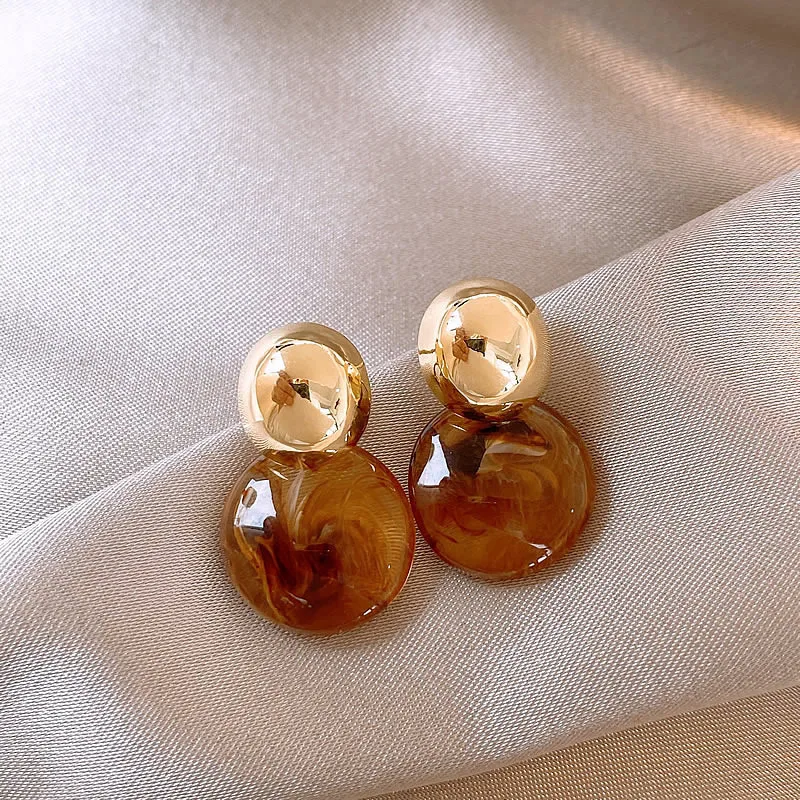 Pendientes redondos de resina con geometría Vintage coreana para mujer, abalorio de otoño, joyería para fiesta y boda, regalo al por mayor