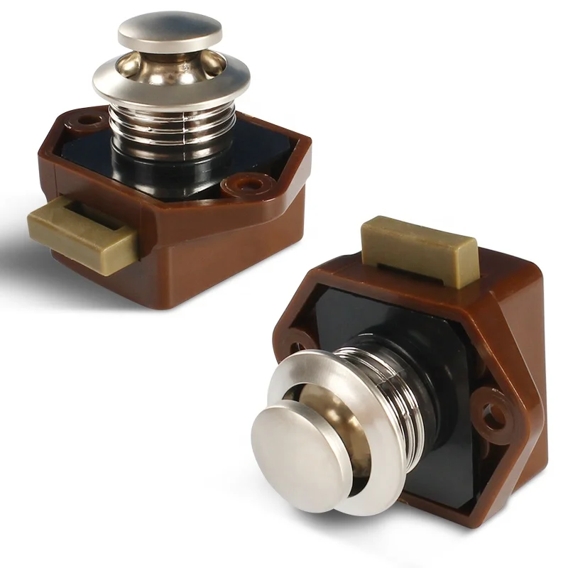 Zinc Alloy Keyless Cut-out Size 20mm 2pcs/box RV Motorhome Caravan Brown Cabinet Push Lock Camper