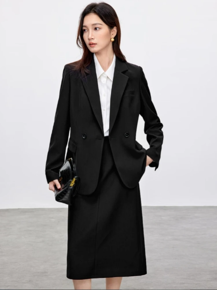 

SENTUBILA Black Office Blazer Suit Woman Outfits 2025 Autumn Cummute Long Sleeve Blazers Straight Skirt Sets Ladies 151Z80059Z