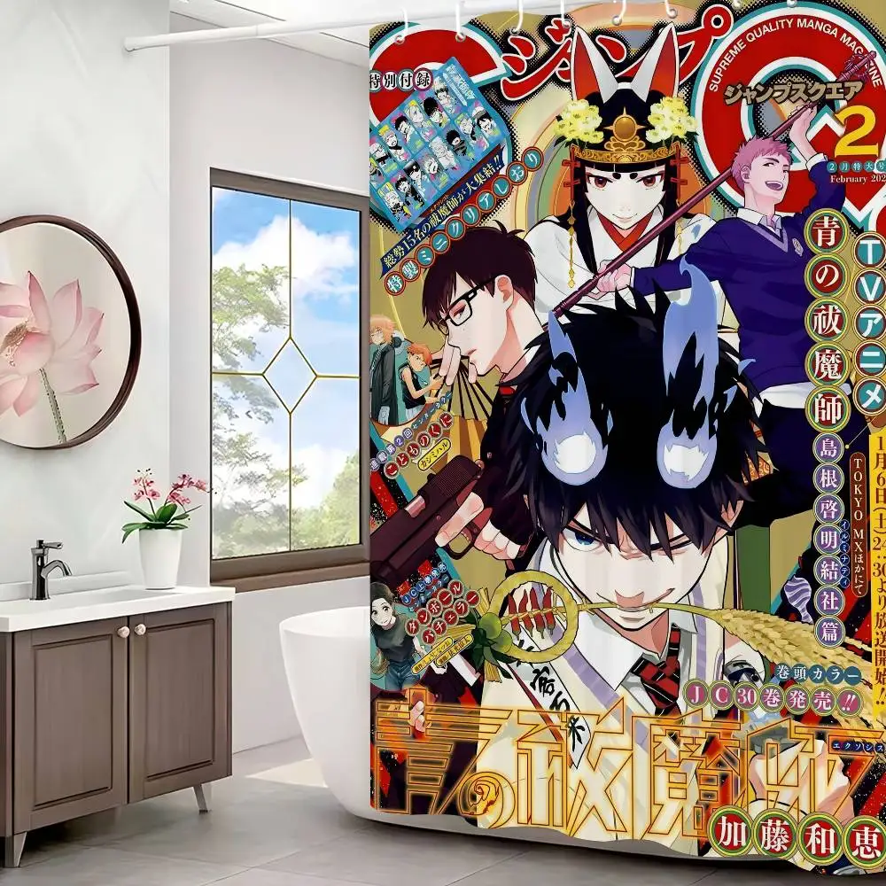 ستارة حمام أنيمي طرد الأرواح الشريرة الزرقاء - مقاومة للماء والتسرب، مقاومة للعفن والعفن