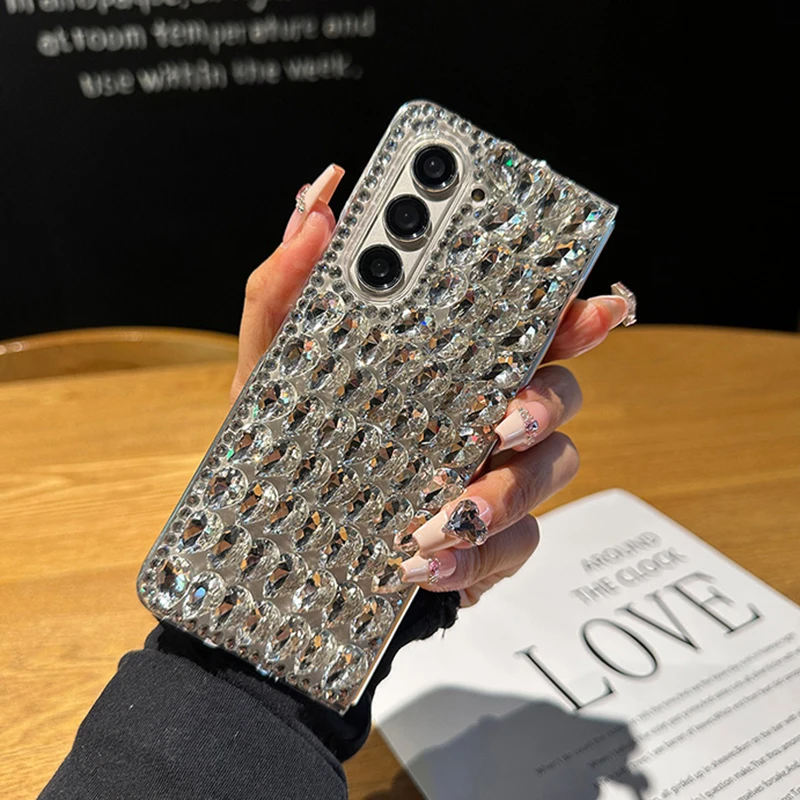 Luxury Bling Full Overlay Cover con strass per Samsung Galaxy Z Fold 6 5 4 3 2 Fashion Water Drop Diamond Hard PC Back Case