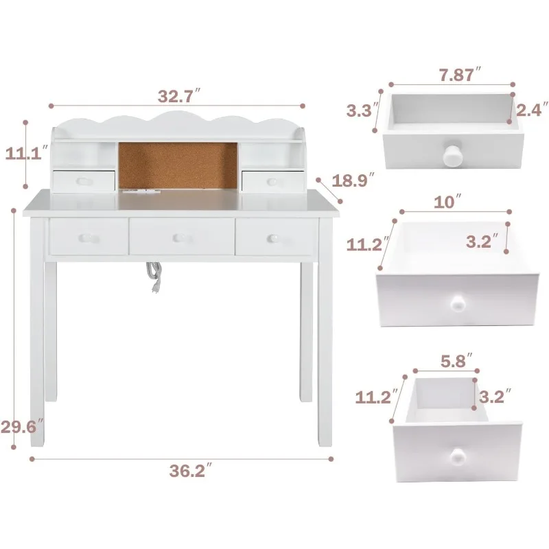 Home Office Furniture Writing Desk,Computer Work Station with Detachable Hutch,5 Drawers(White)