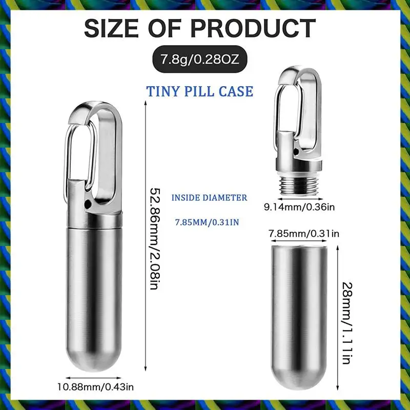 يوميا 2X جيب صغير حبة مربع المفاتيح، المحمولة حبة حالة الفولاذ المقاوم للصدأ السفر حبة الحاويات المفاتيح حامل حبوب منع الحمل