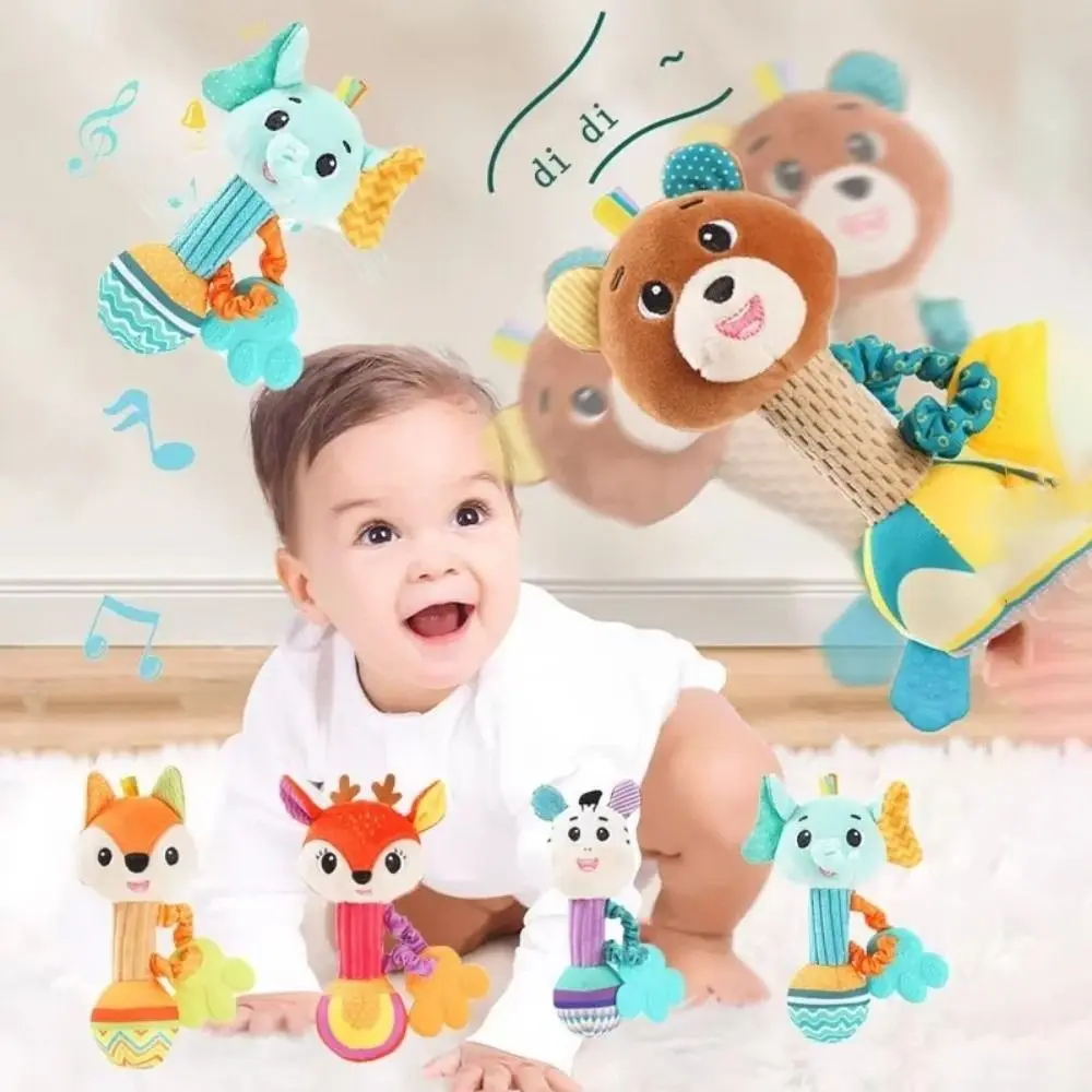 Miękkie pluszowe grzechotki dla niemowląt, zabawki do trzymania w dłoni, z dźwiękiem, chrastelniki, piszczałki, zabawki do gryzienia, zabawki uspokajające dla noworodków 0-12 miesięcy