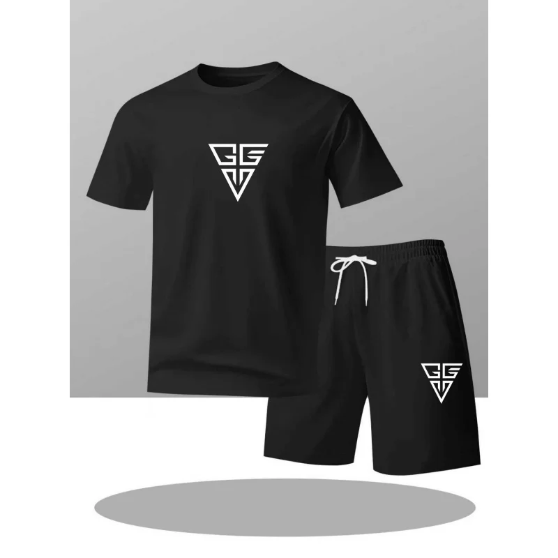 

New Summer Short Sleeve Shorts Set for Teenage Men Minimalist design loose-fitting short-sleeve top+Casual shorts set