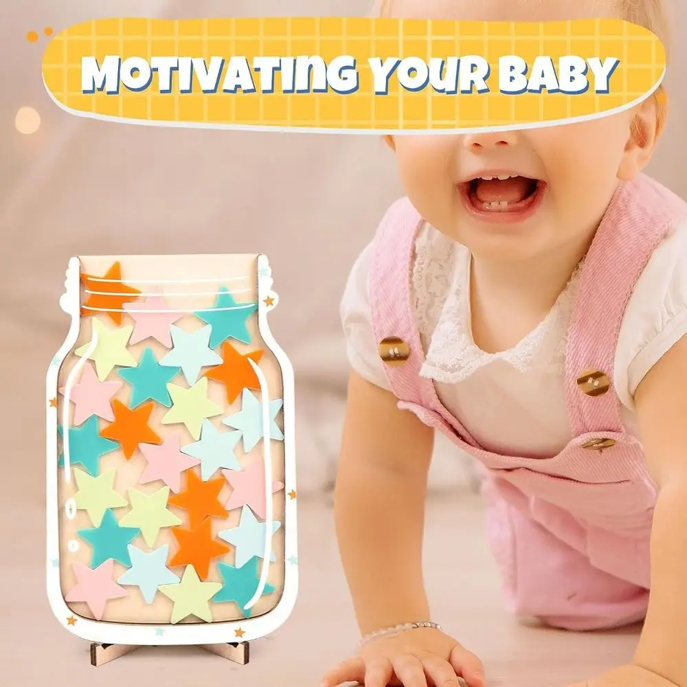Wooden Positive Behavior Rewards Jar Cartoon Individuation Kids Star Reward Jars Heart with Bracket