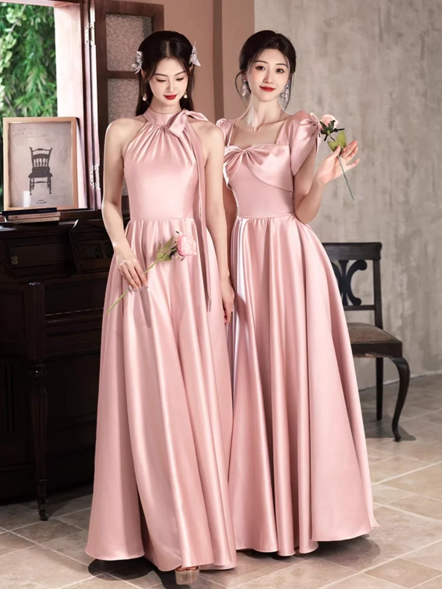 Cameriera di abito in raso rosa Gonna a trapezio coreana da donna Lunga Dr Adatta a vari Occns da indossare ogni giorno