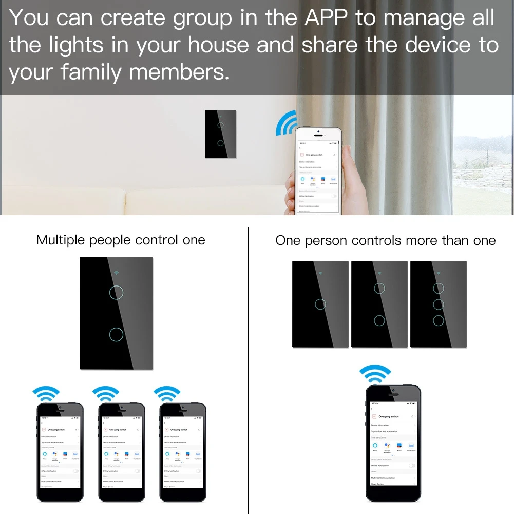 Wifi Press Switch Smart Wall Light Switch US Type Smart Life/Tuya Wireless Remote Control Work With Alexa Google Home