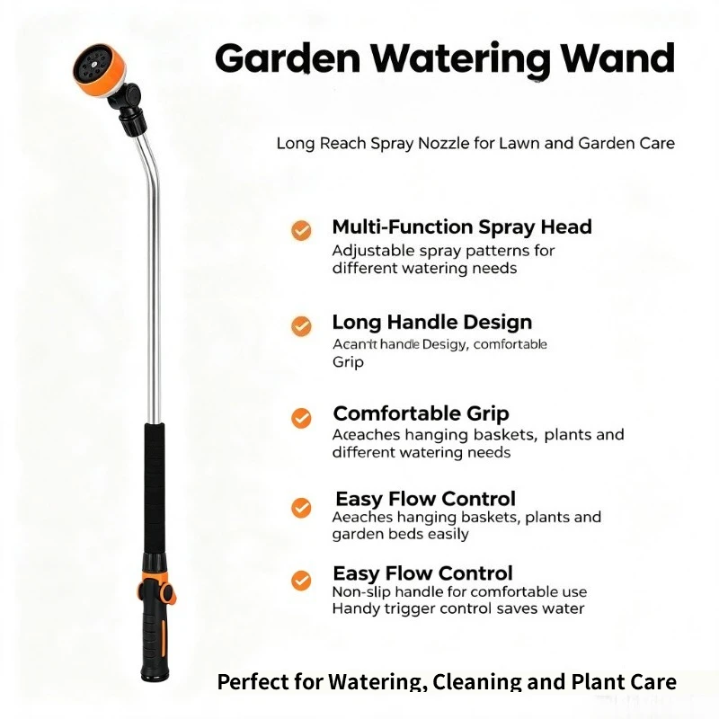 Multi Function Nozzle Watering Tool , 36-Inch Extra Long Heavy Duty Garden Hose Wand with 8 Spray Patterns & 180° Swivel Head, Long Hose Nozzle Sprayer with on/off Thumb Control