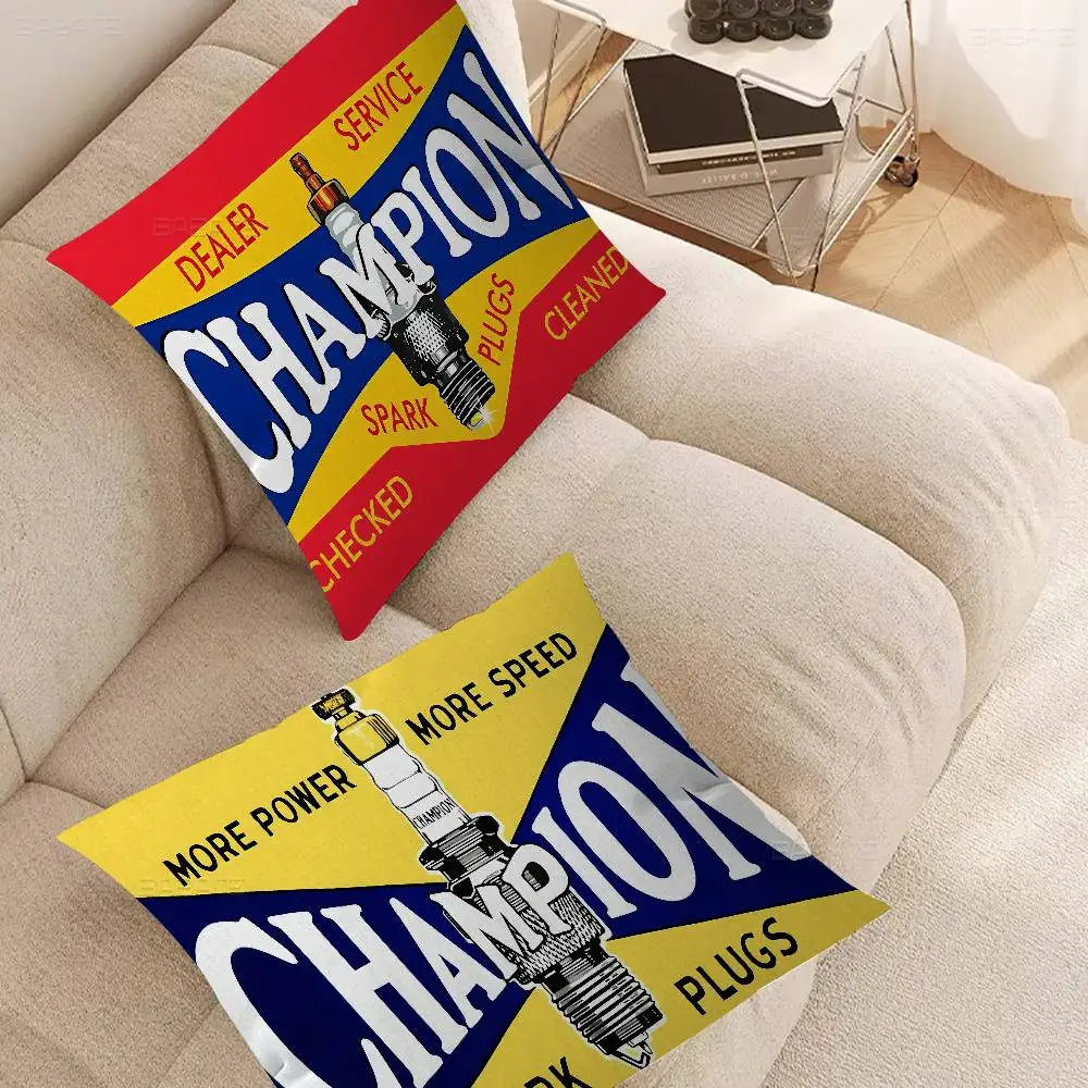 C-Champion Spark Plugs Cushion Cover Car Throw Pillow Case For Sofa Car Christmas Gift 40x40cm 45x45cm