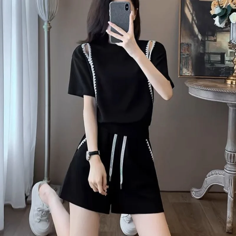 Casual Female Shorts Two-piece Top and Bottom Women\'s Short Sets 2 Pieces New Coordinated Matching Chic Elegant With Jacket Full