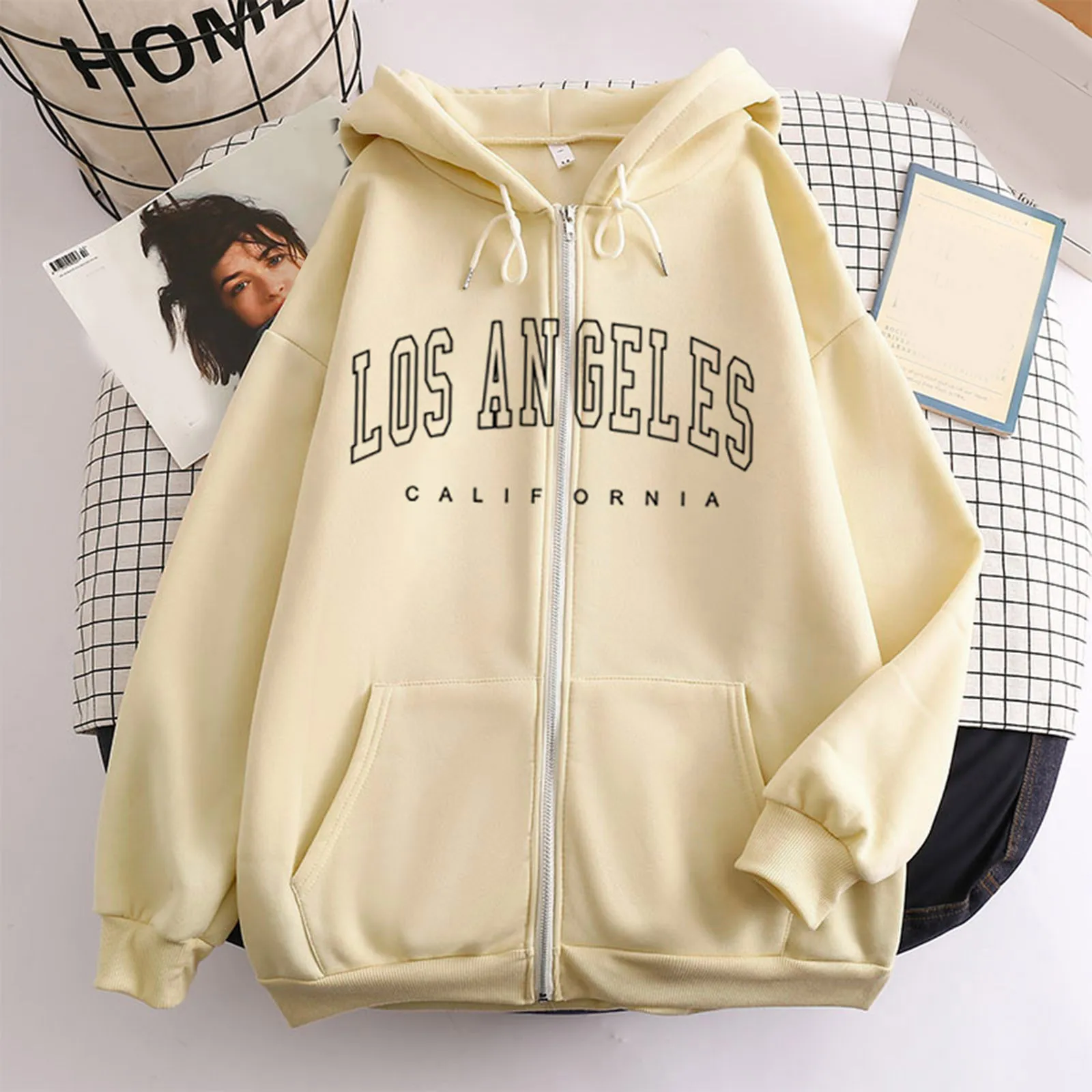 Zip Up Hoodies Womens Sweatshirts Letter Print Long Sleeve Zipper Warm Soft Casual Loose Hoody Streetwear Oversize Streetwear