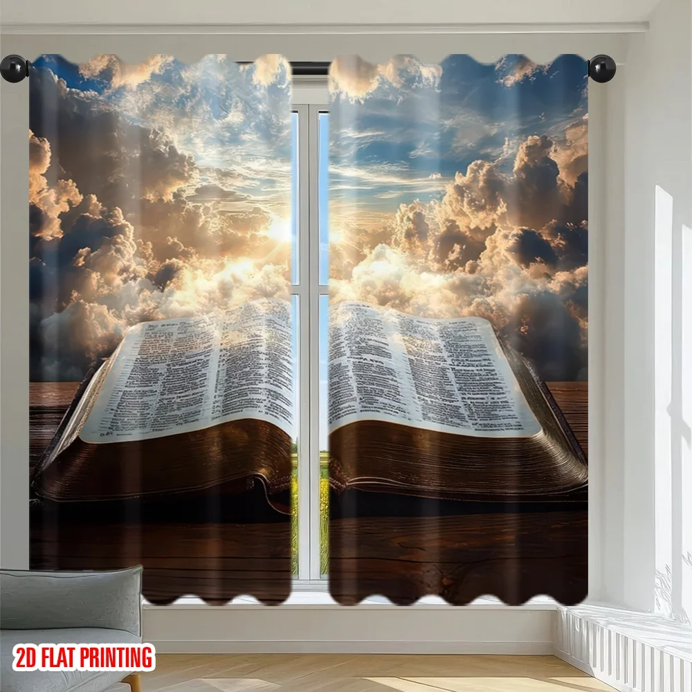 2D flat printing 2pcs Curtains Heavenly and Book Digital Printed Polyester Drapes Family Party Perfect for Photo Booths
