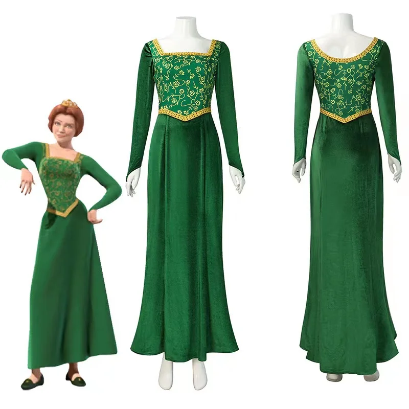 

Princess Fiona Cosplay Costume Dress Outfit Women Cartoon Green Long Dress For Ladies Halloween Carnival Party Role Play Suit