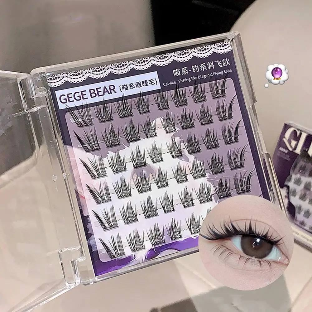 6種類の自己接着性接着剤不要つけまつげ DIY フォックスアイ効果 厚く長いセグメント化されたまつげ 再利用可能なふわふわナチュラルまつげ