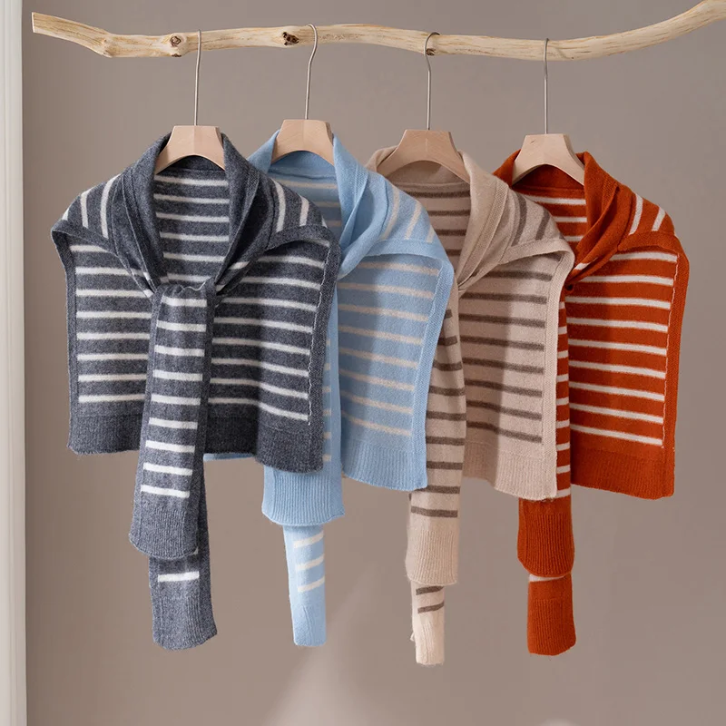 100% Pure Cashmere Shawl For Women Striped Suitable For Air-Conditioned Rooms Versatile As A Shoulder Wrap Or Outer Layer