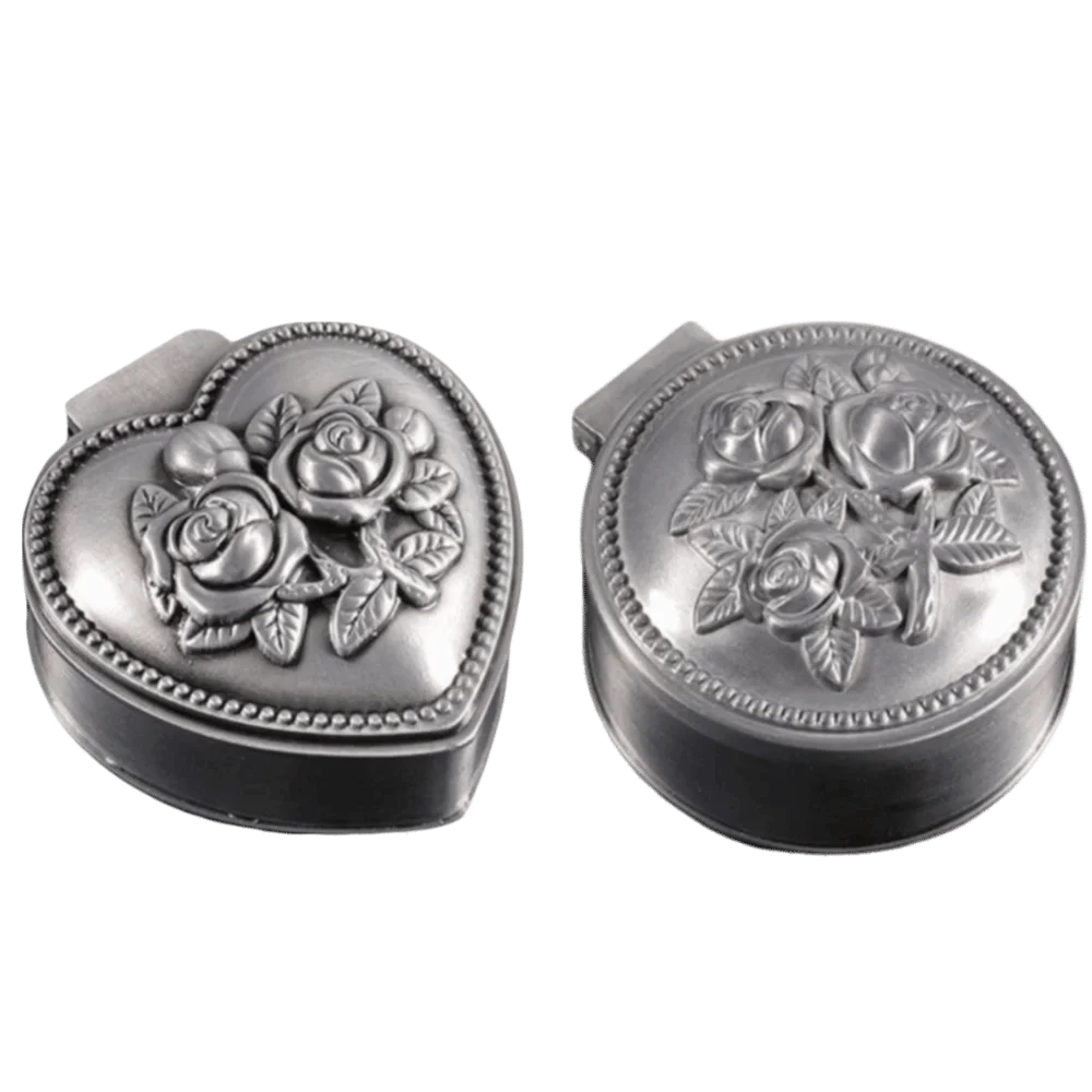 2pcs Metal Construction Metal Jewelry Box European Style Round And Heart Shape Jewelry Organizer Zinc Alloy Rose 3D Embossment